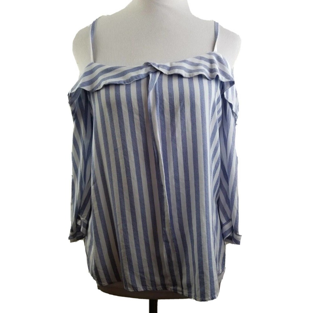 Bishop‎ + Young off the shoulder stripe top REVOLVE size small Blue Ruffle